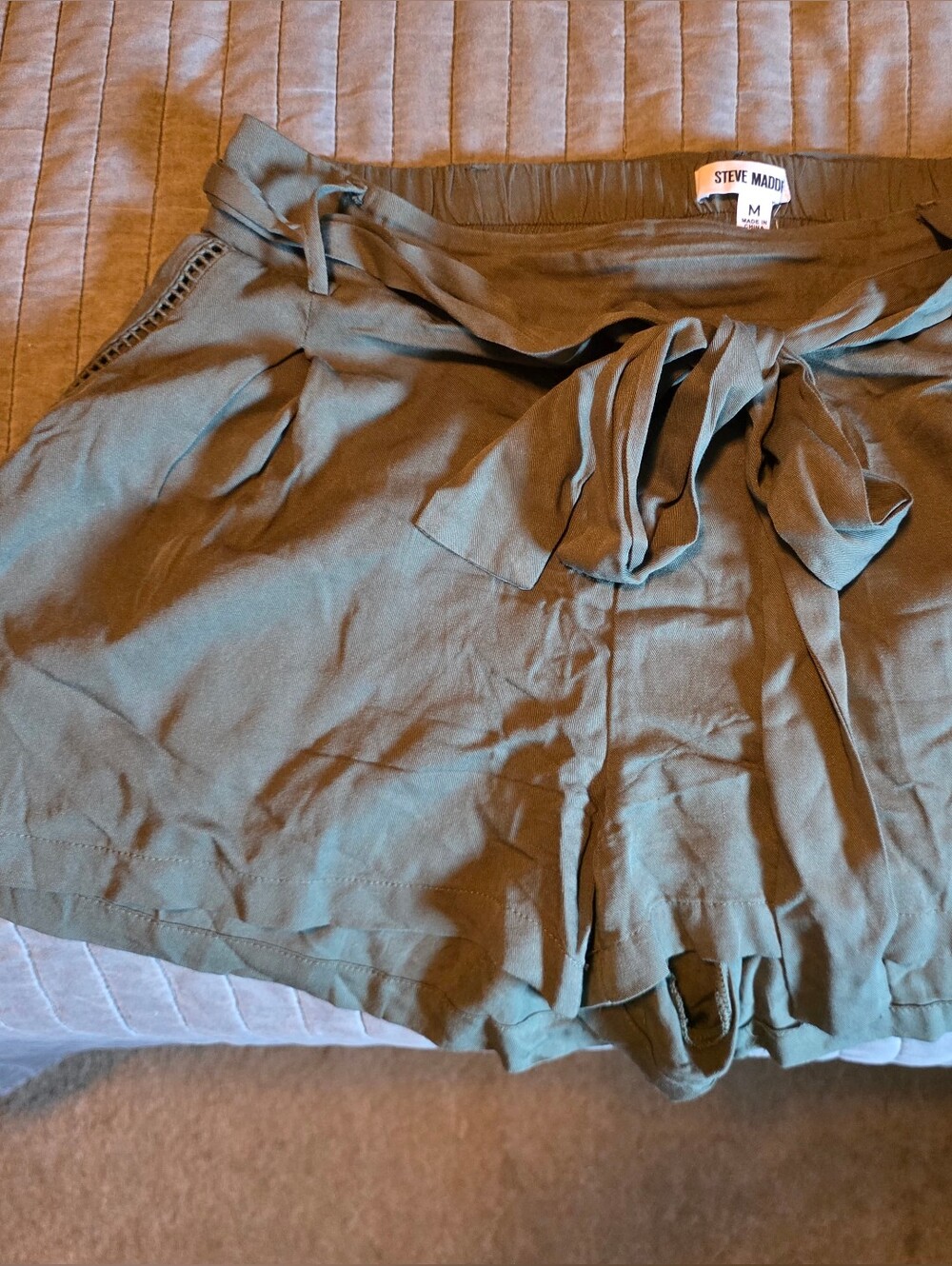 Steve Madden Olive Tie-Waist Athletic Shorts